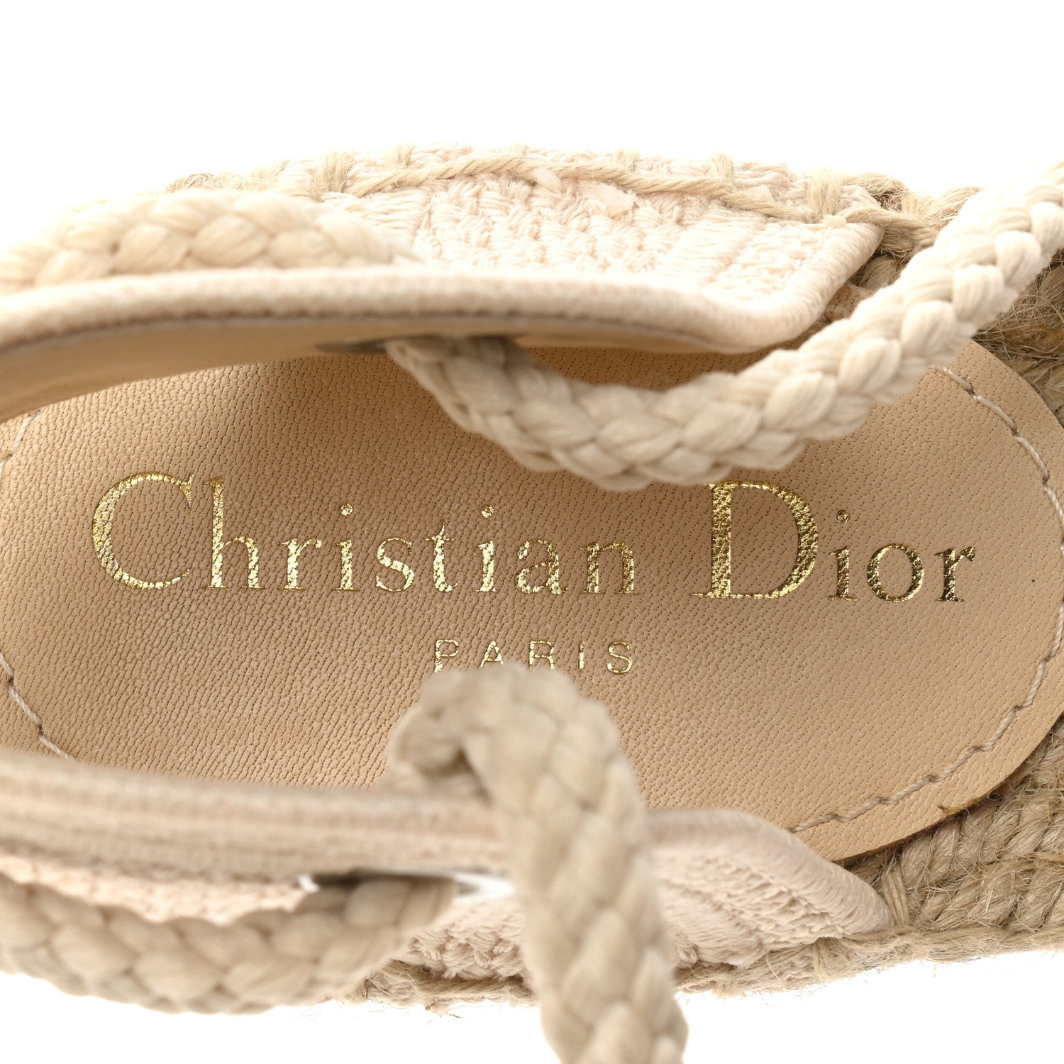 Christian Dior Canvas Embroidered Granville Ankle Tie Espadrille Wedges 38 Cream 7 of 11