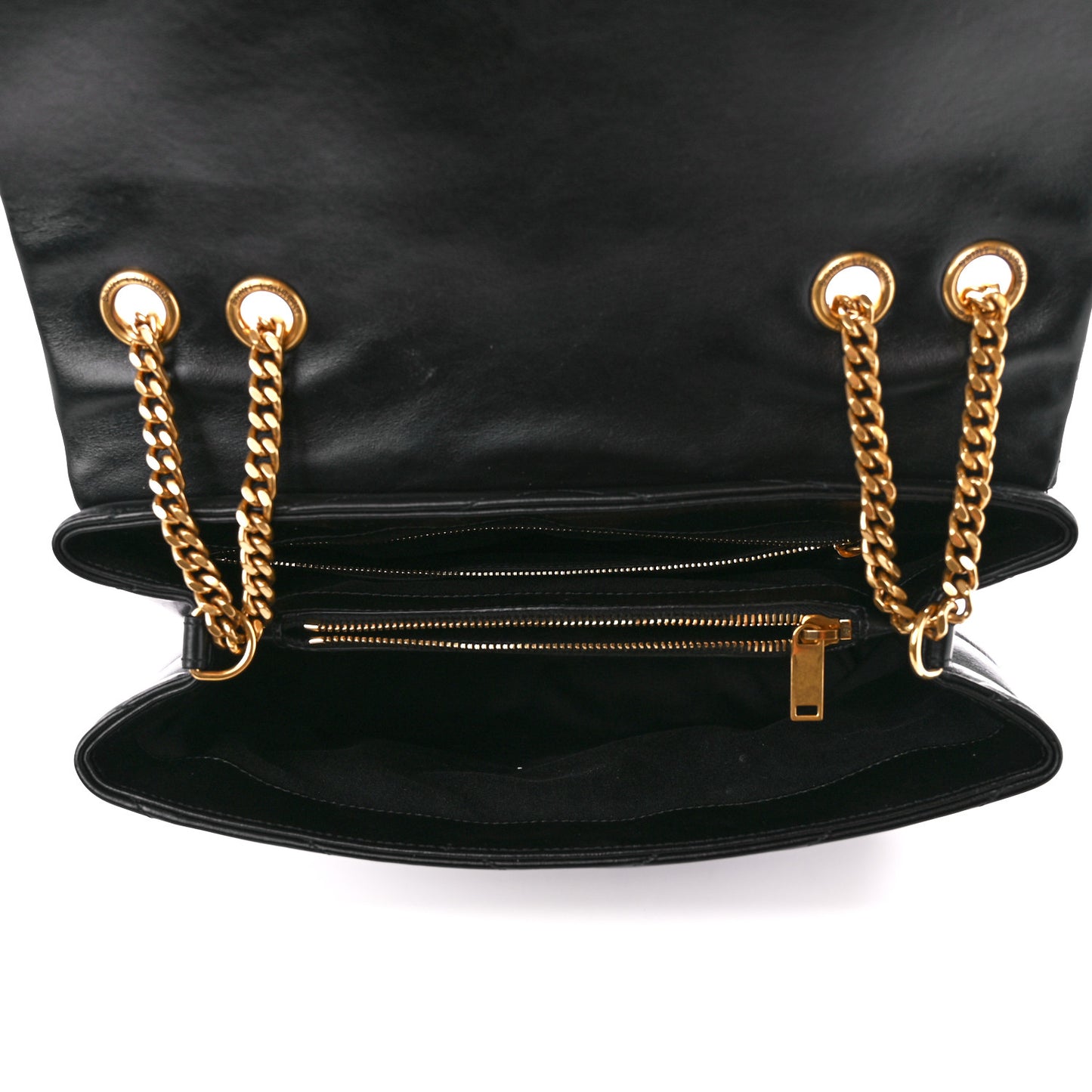 Calfskin Y Quilted Monogram Medium Loulou Chain Satchel Black