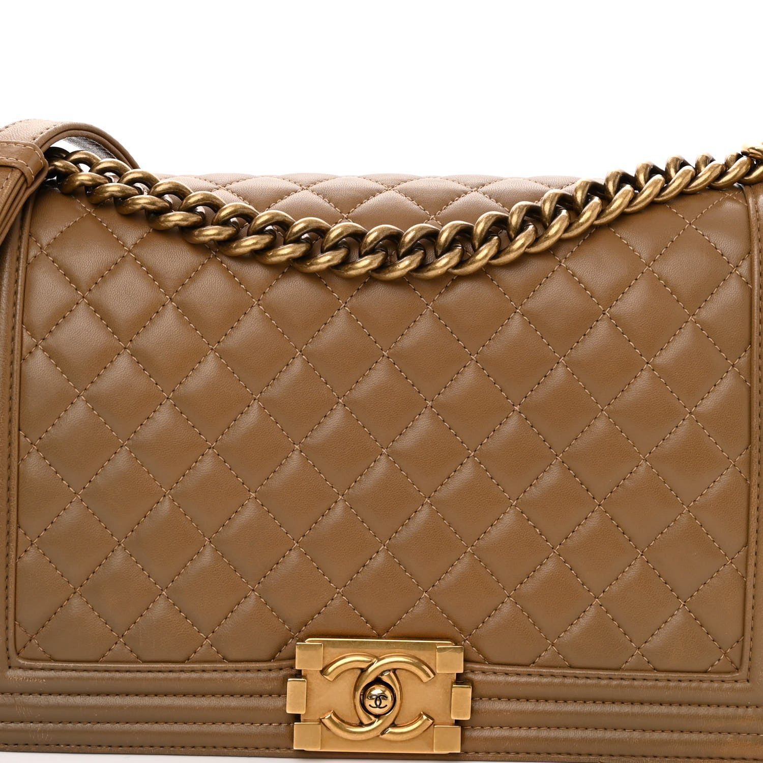 Chanel Lambskin Quilted New Medium Boy Flap Dark Beige 8 of 12