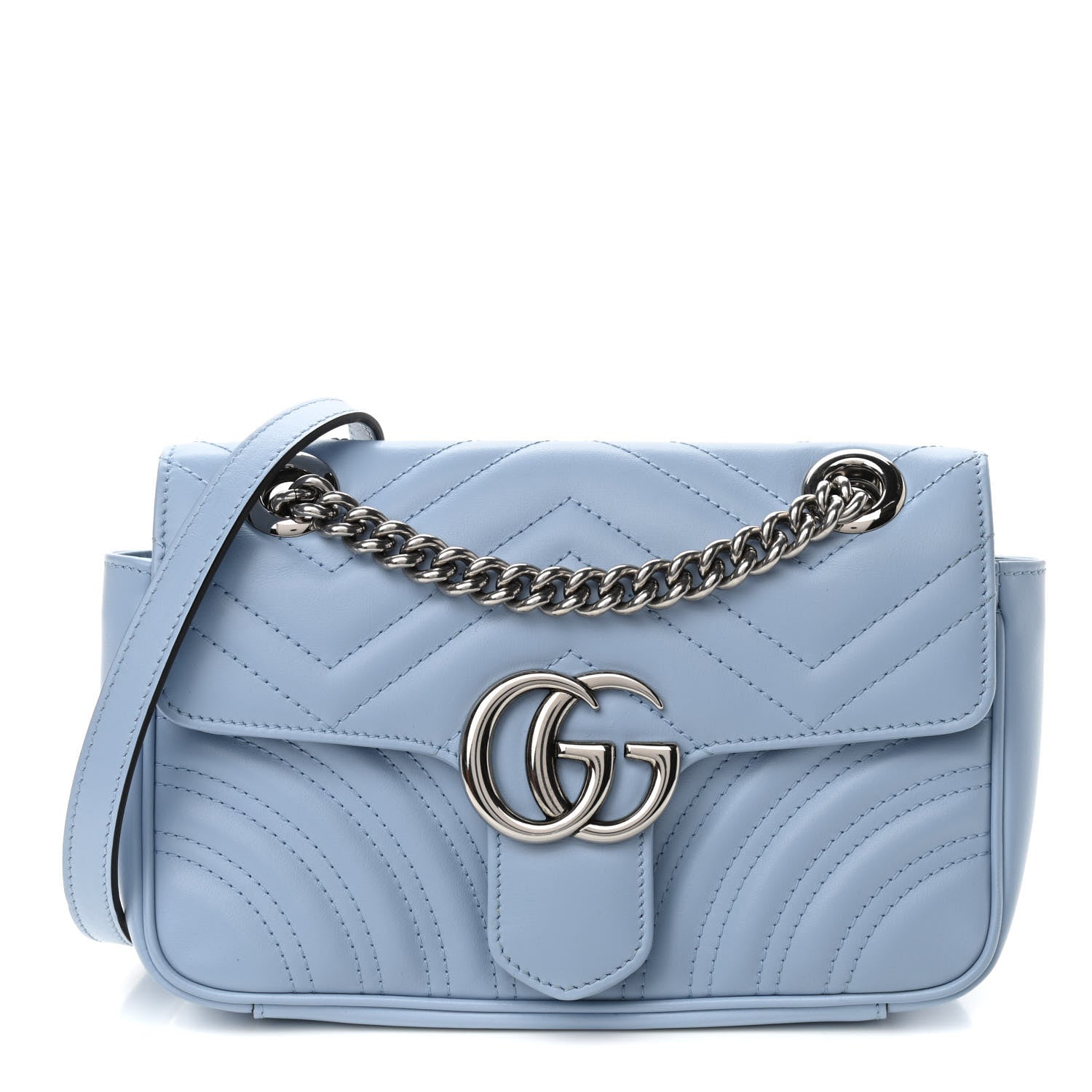 Gucci Calfskin Matelasse Mini GG Marmont Shoulder Bag Porcelain Light Blue 1 of 11