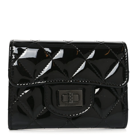 Patent Quilted Reissue Flap Card Holder Wallet So Black