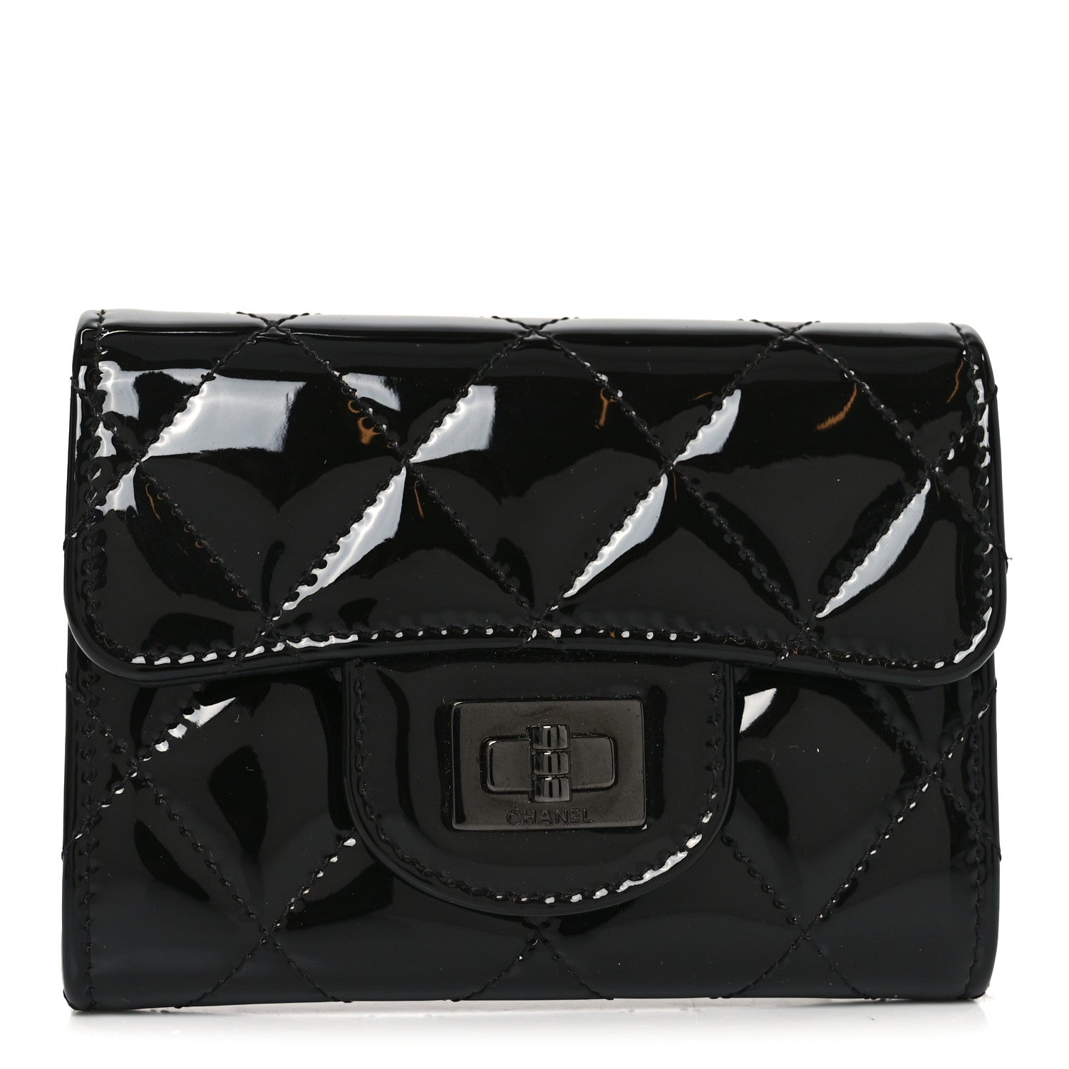 Chanel Patent Quilted Reissue Flap Card Holder Wallet So Black 1 of 8