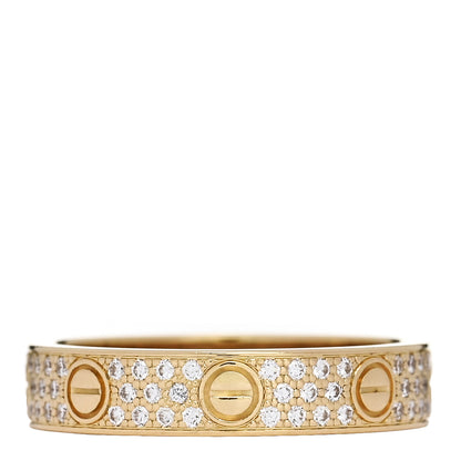 Cartier 18K Yellow Gold Diamond 4mm LOVE Wedding Paved Band Ring 51 5.75 1 of 4