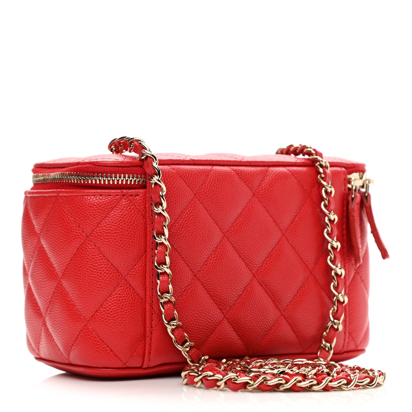 Caviar Quilted Small Vanity Case With Chain Red