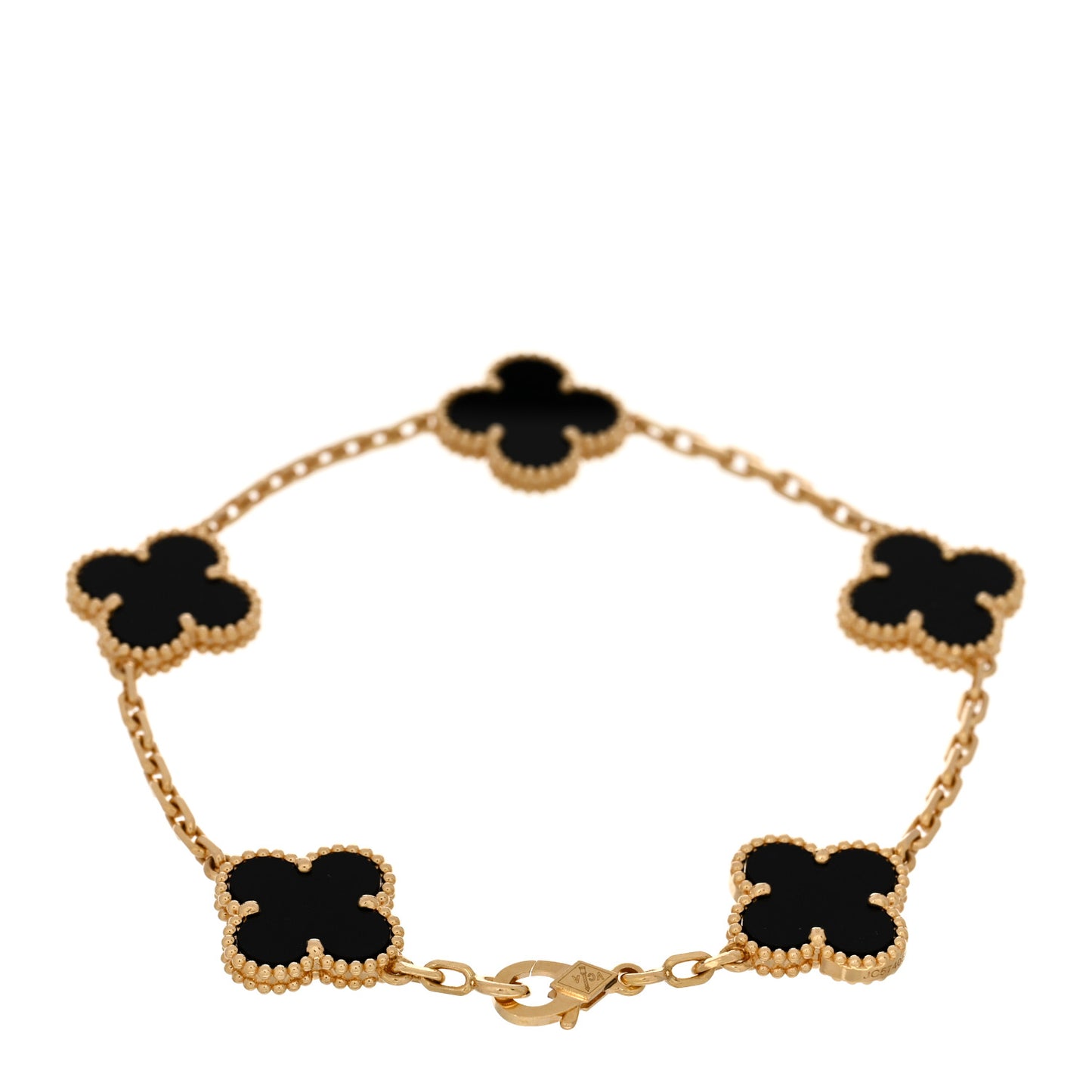 18K Yellow Gold Black Onyx 5 Motifs Vintage Alhambra Bracelet