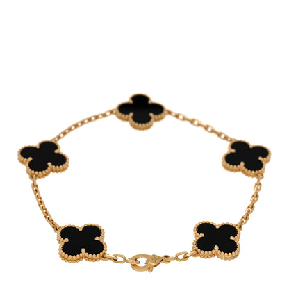 Van Cleef & Arpels 18K Yellow Gold Black Onyx 5 Motifs Vintage Alhambra Bracelet 2 of 5