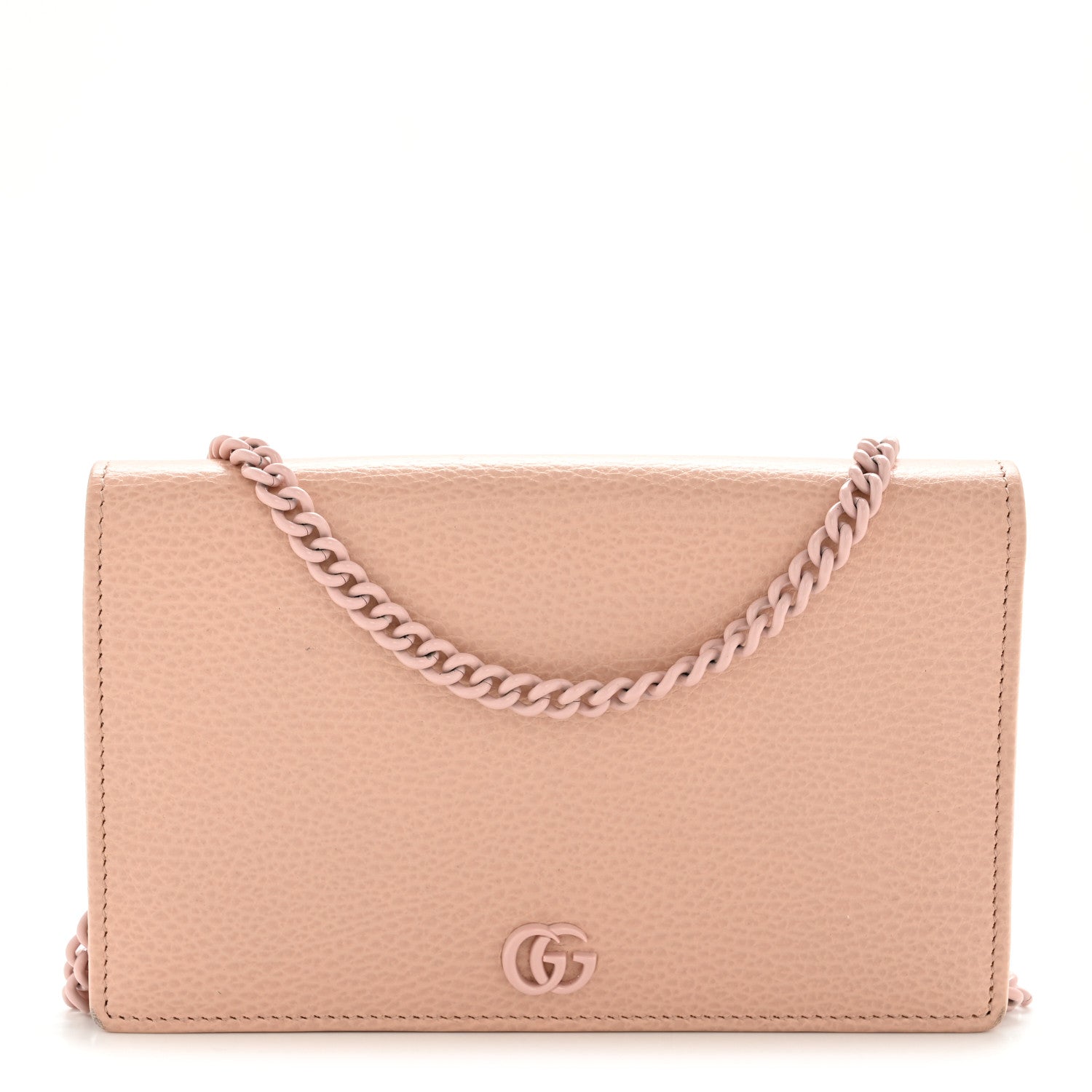 Gucci Dollar Calfskin Enamel Monochrome Mini GG Marmont Chain Wallet Perfect Pink 1 of 13