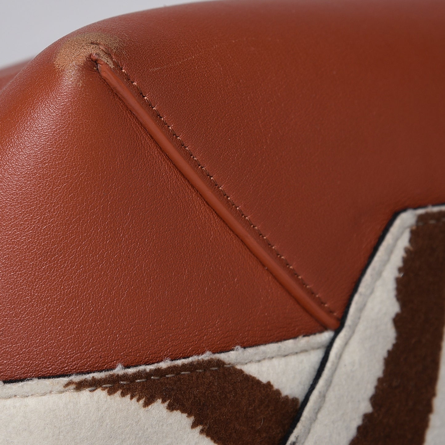 Shiny Smooth Calfskin Zebra Printed Felt Small Twisted Cabas Chalk Brick