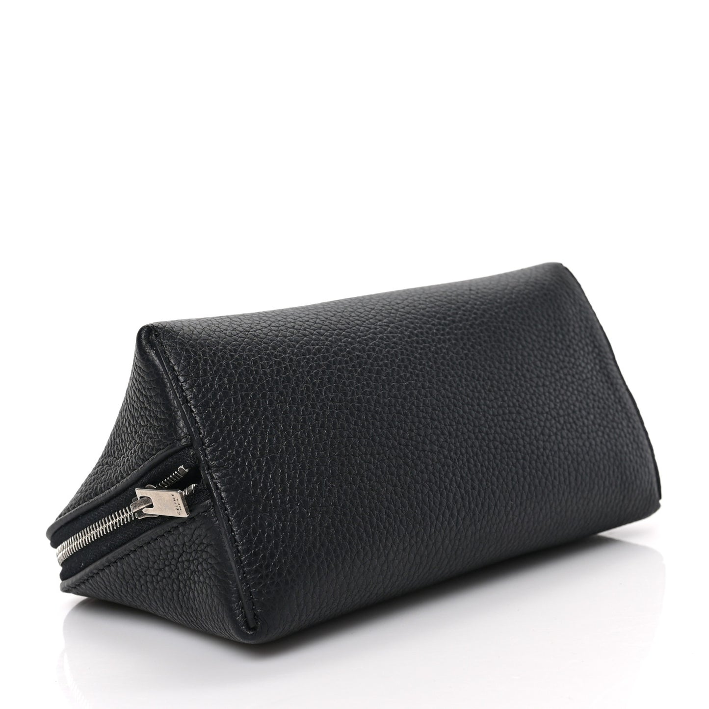 Textured Calfskin Cosmetic Pouch Bag Black
