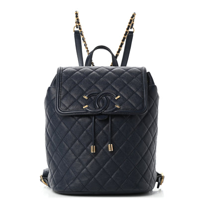Chanel Caviar Quilted Filigree Backpack Navy 1 of 9