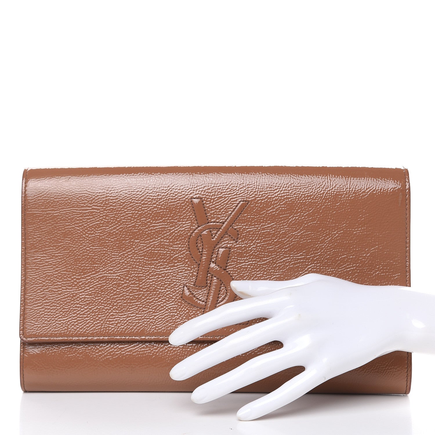 Saint Laurent Textured Patent Calfskin Monogram Large Belle De Jour Clutch Nude 2 of 14