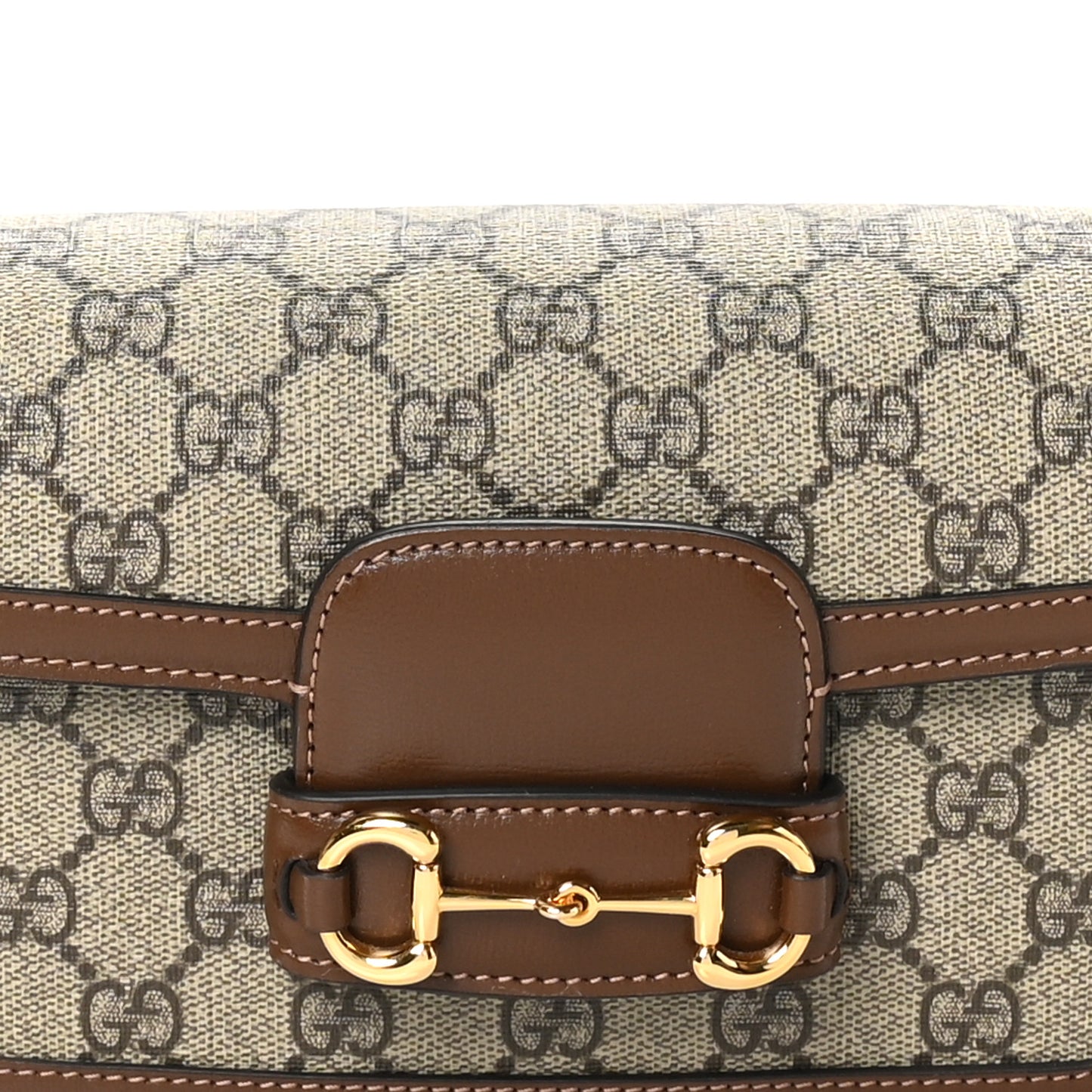 GG Supreme Monogram Small Horsebit 1955 Chain Shoulder Bag Beige Ebony Brown Sugar