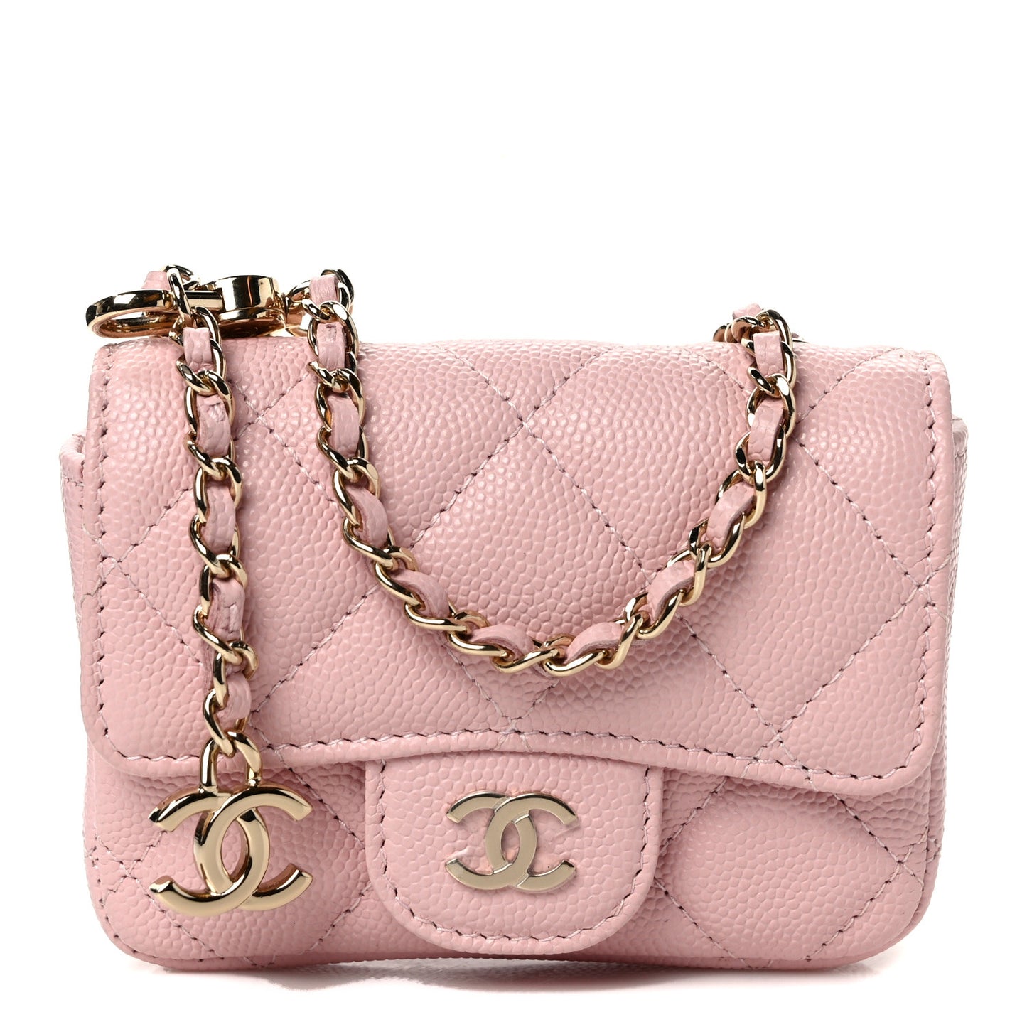 Caviar Quilted Flap Chain Waist Bag Pink