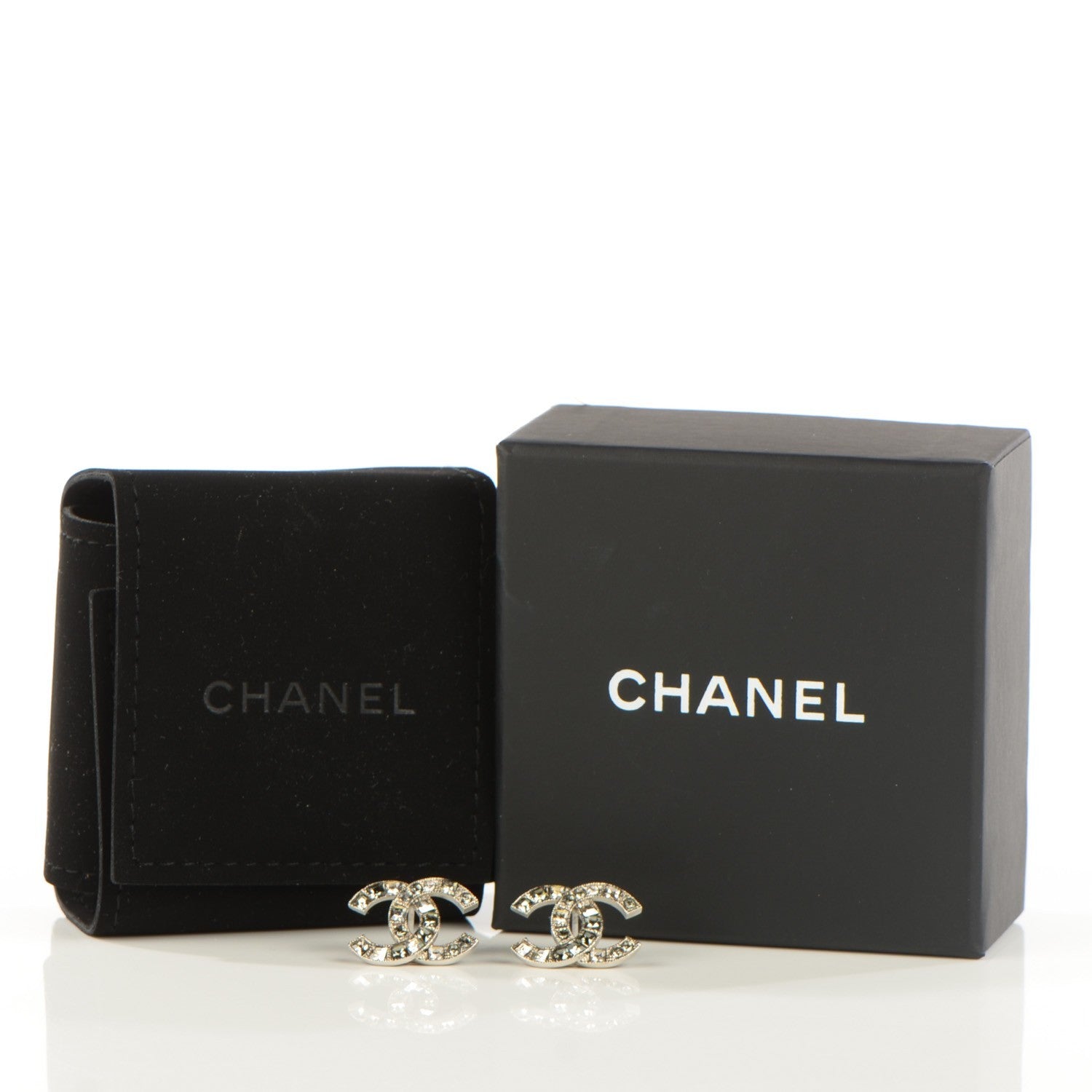 Chanel Baguette Crystal CC Earrings Silver 3 of 5