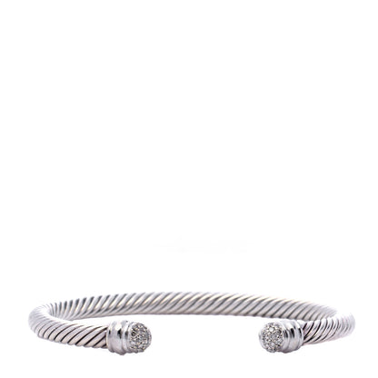 David Yurman Sterling Silver 18K White Gold Diamond 5mm Cable Classics Bracelet 1 of 7