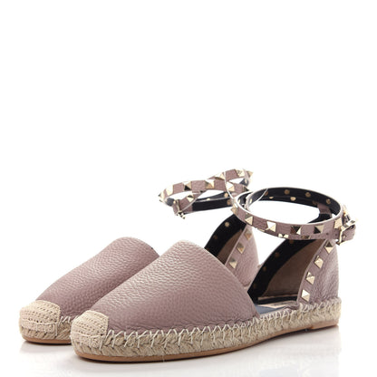 Valentino Garavani Grained Calfskin Rockstud Ankle Wrap Espadrille 20mm Flats 38 Poudre 3 of 11