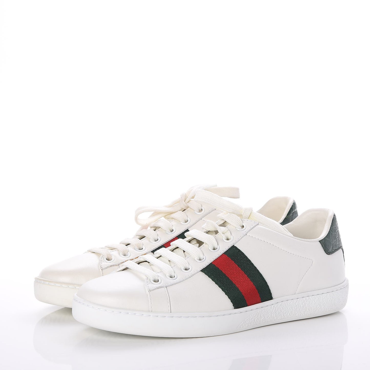 Calfskin Crocodile Web Ace Sneakers 37 White Green