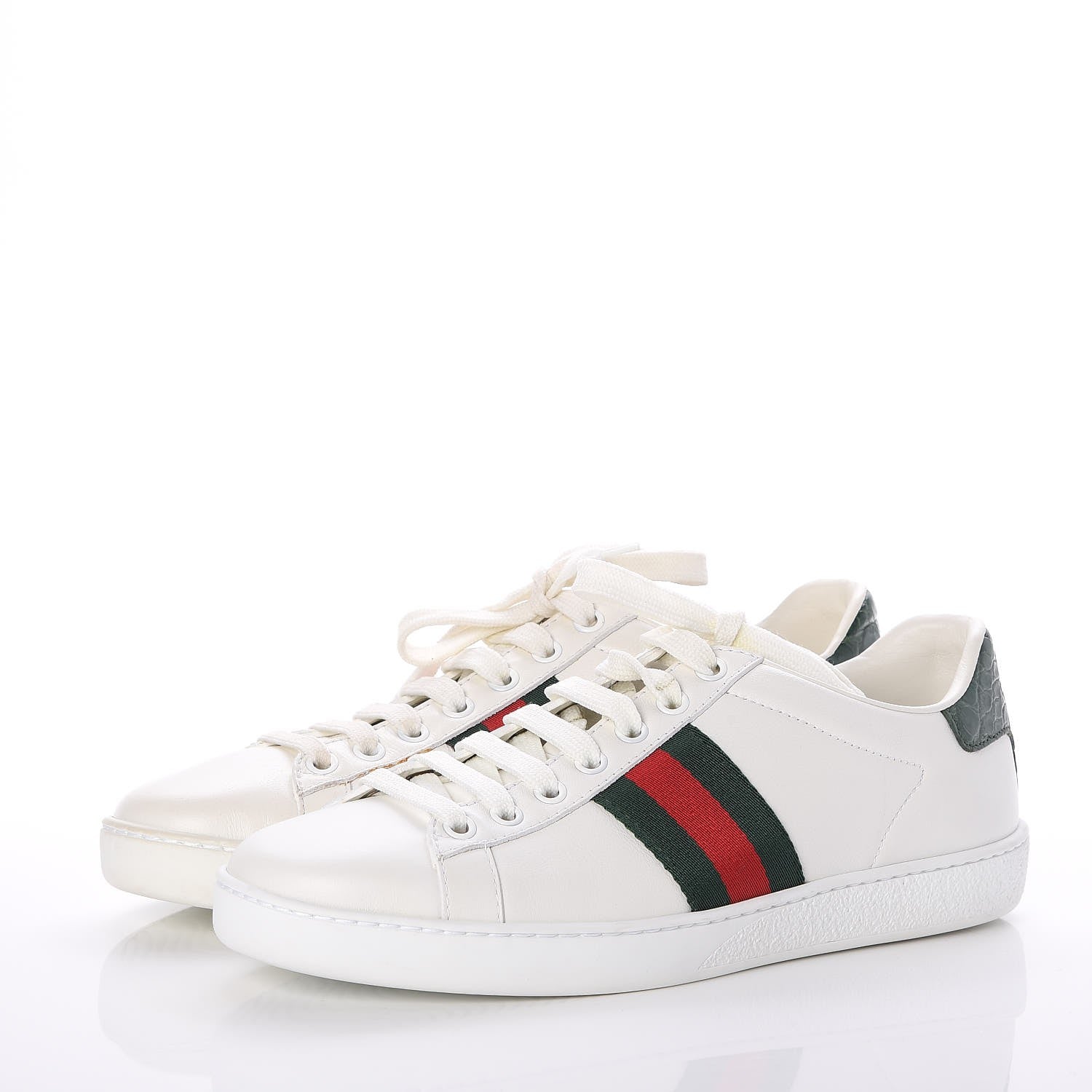 Gucci Calfskin Crocodile Web Ace Sneakers 37 White Green 15 of 21