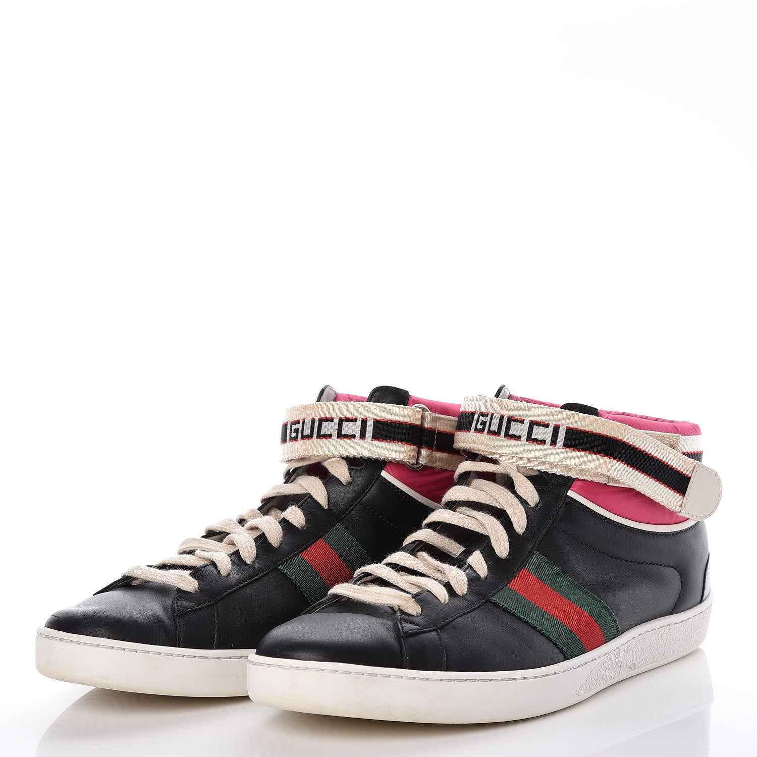 Gucci Calfskin Ayers Web New Ace Stripe High Top Sneakers 39.5 Black 3 of 12