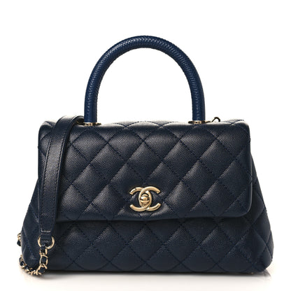 Chanel Caviar Quilted Lizard Embossed Mini Coco Handle Flap Navy Blue 1 of 9