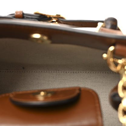 Gucci New Canvas Charisma Calfskin Crystal GG Monogram Mini Diana Tote Bag Camel Ebony 5 of 9