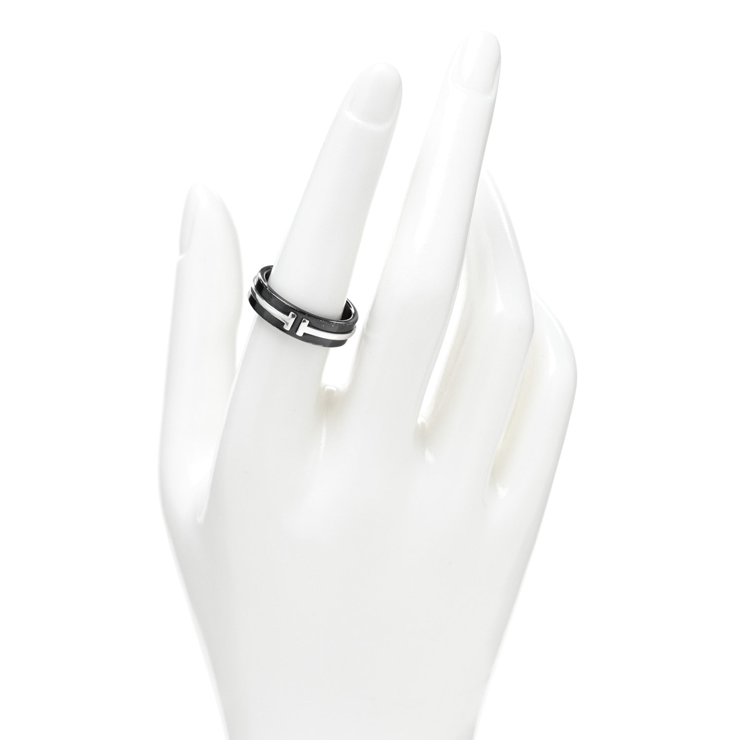 Tiffany Sterling Silver Titanium Tiffany T Wide Band Ring 56 7.5 2 of 4