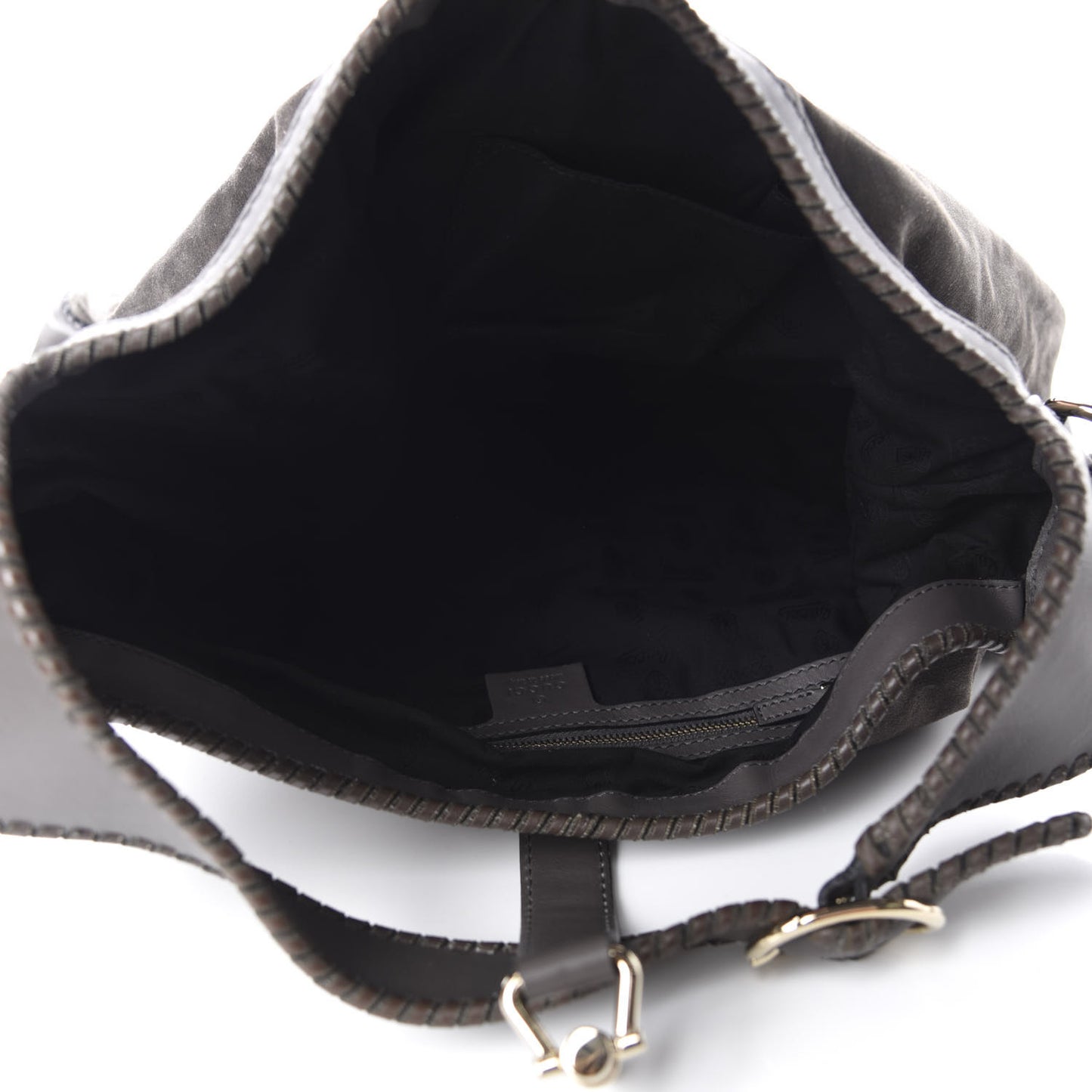 Calfskin Suede Large New Jackie Web Shoulder Bag Grey