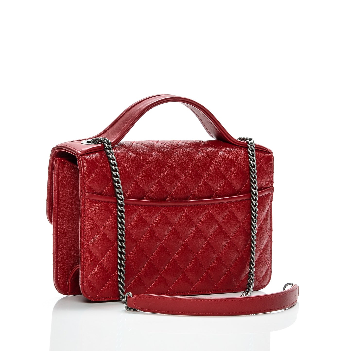 Goatskin Quilted Small CC University Top Handle Flap Red