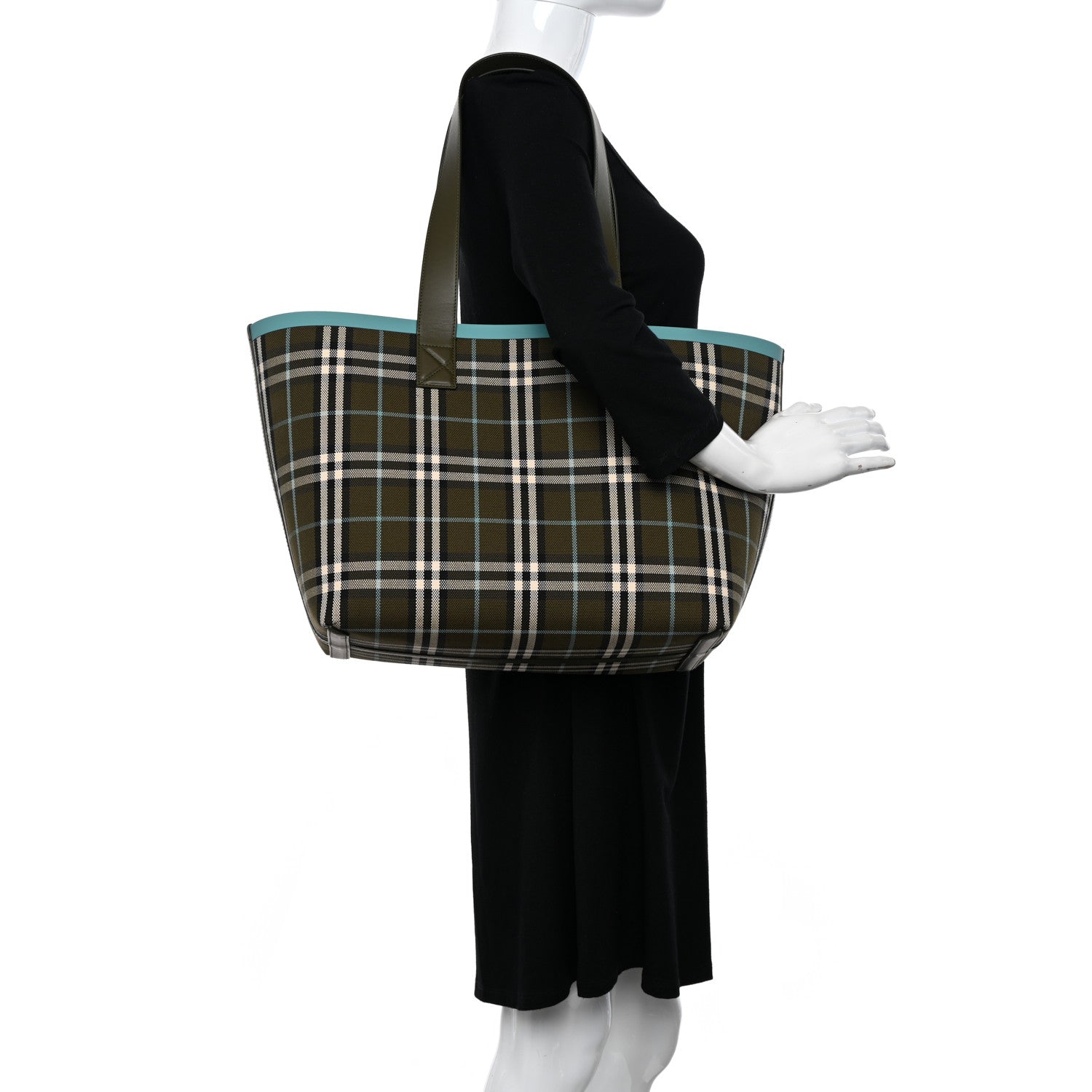 Burberry Cotton Check Medium London Tote Bag Olive Green 1446927