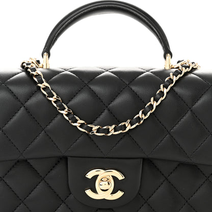 Chanel Lambskin Quilted Mini Top Handle Rectangular Flap Black 8 of 11