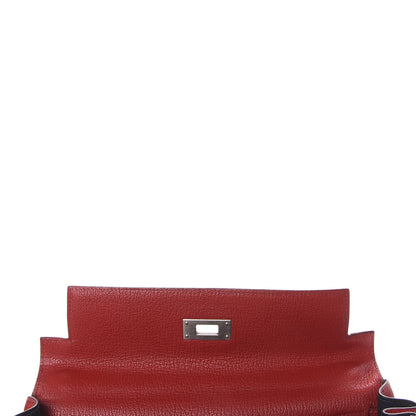 Hermes Chevre Mysore Horseshoe Kelly Retourne 28 Rouge Garance Bleu Obscur 14 of 38