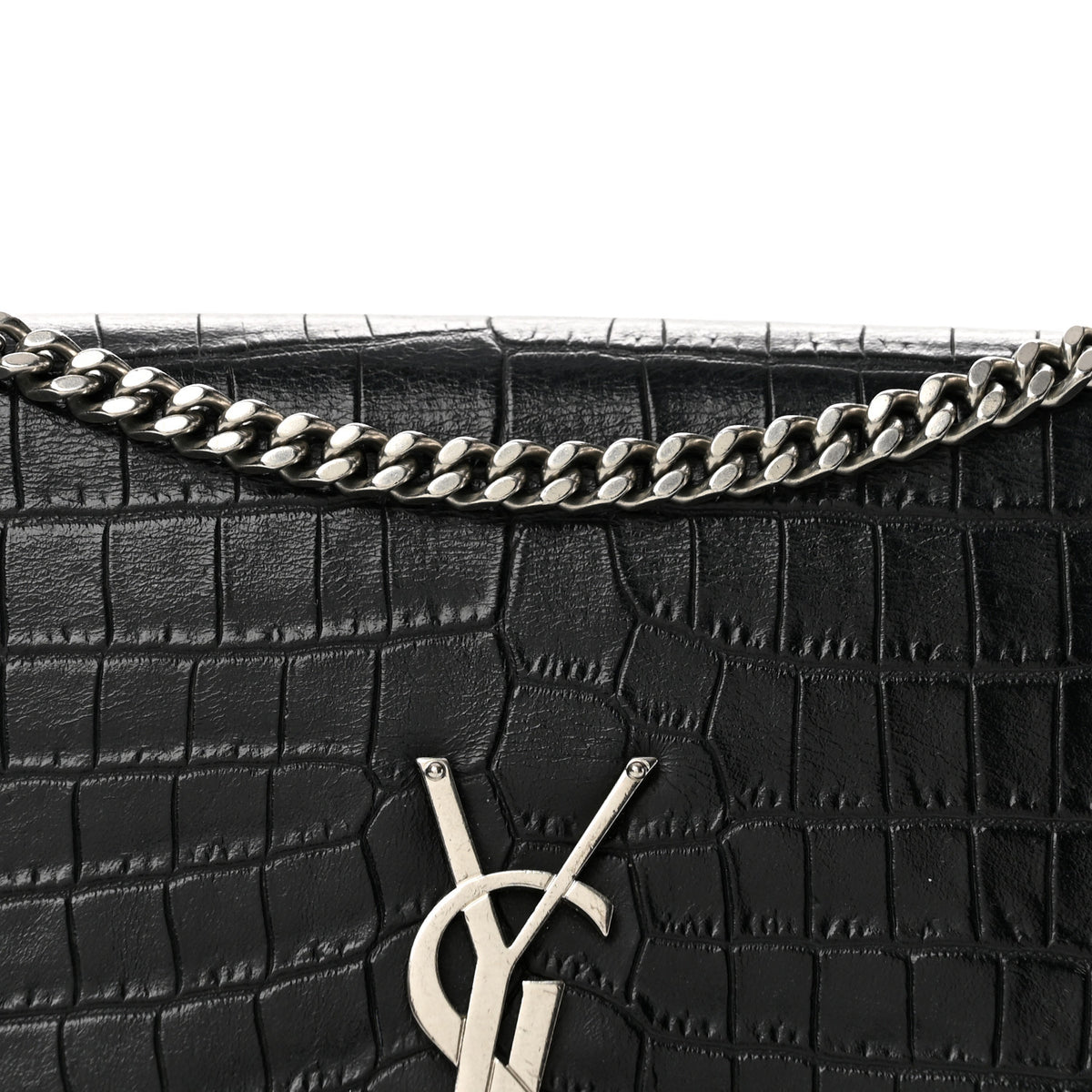 Saint Laurent Calfskin Crocodile Embossed Medium Classic Monogram Kate Tassel Satchel Black 8 of 13