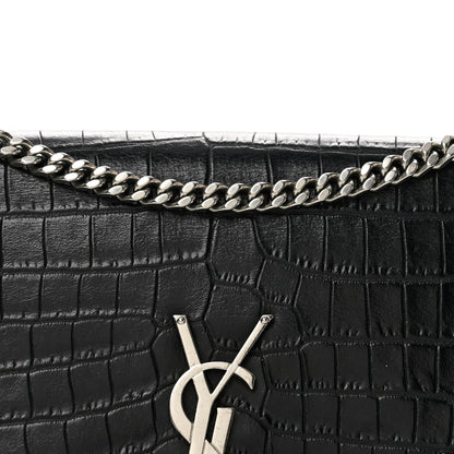 Saint Laurent Calfskin Crocodile Embossed Medium Classic Monogram Kate Tassel Satchel Black 8 of 13