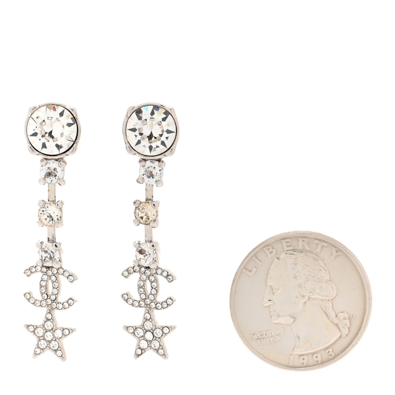 Chanel Crystal Starfall Drop CC Earrings Silver 2 of 4
