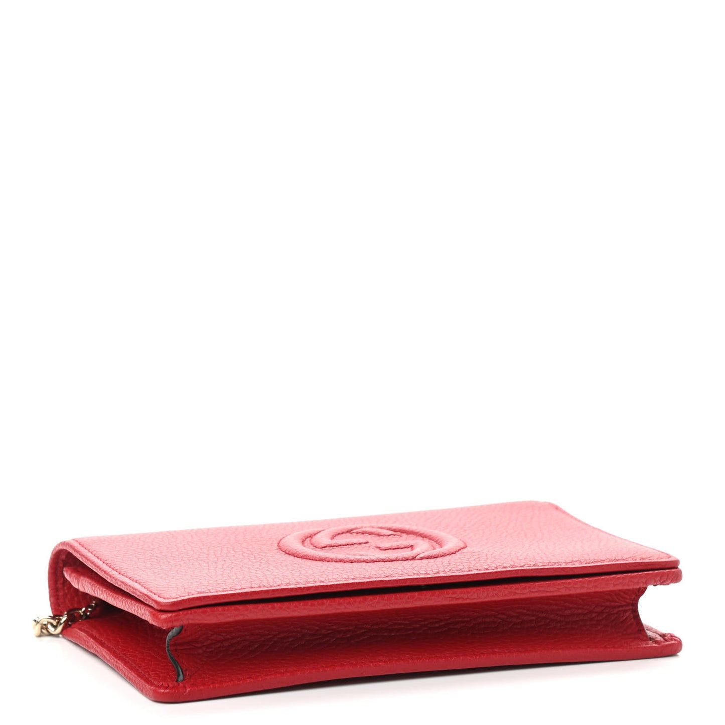 Pebbled Calfskin Soho Wallet on Chain Hibiscus Red
