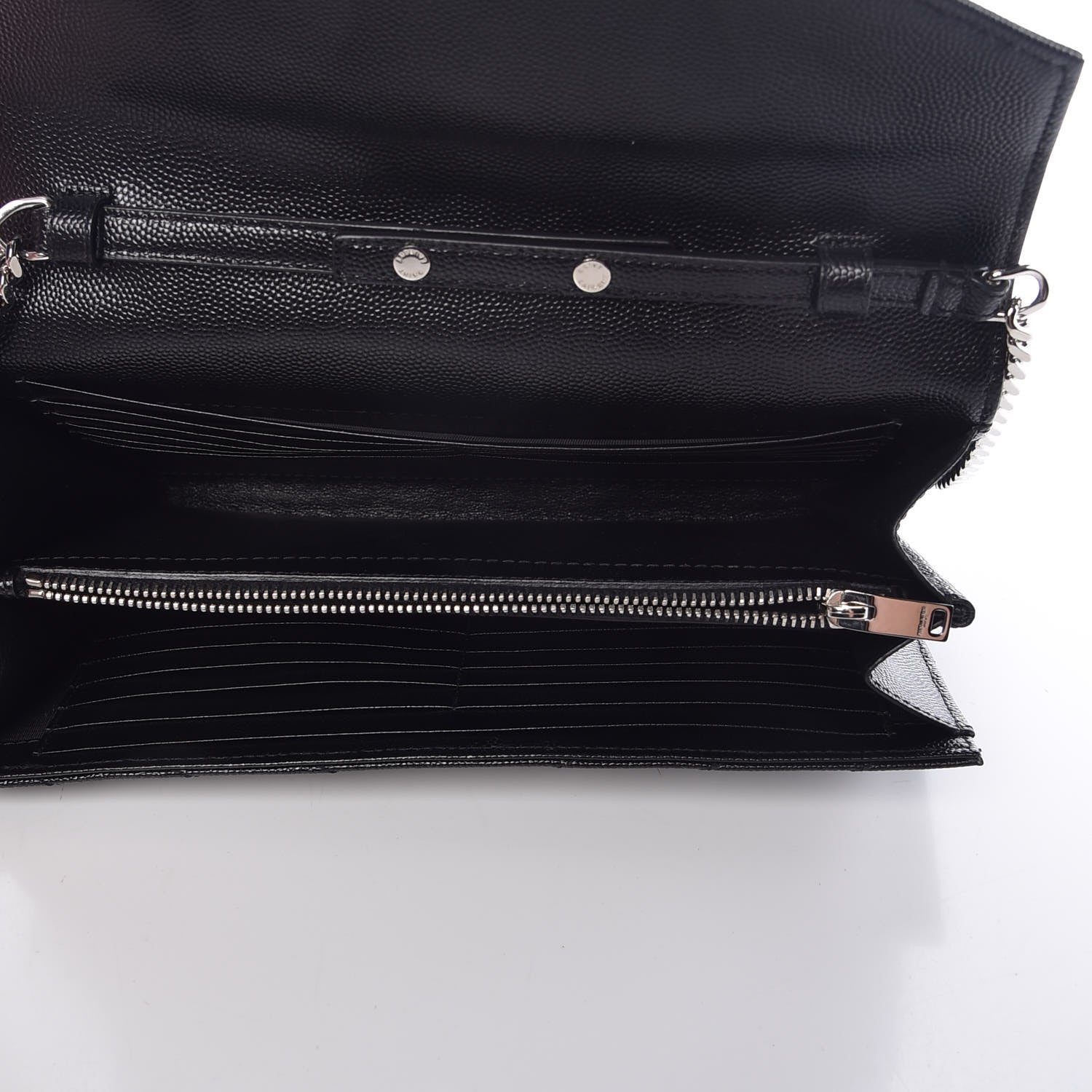 Saint Laurent Grain De Poudre Matelasse Chevron Medium Monogram Chain Wallet Black 5 of 12