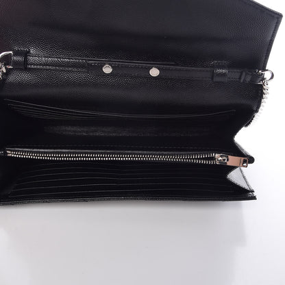 Saint Laurent Grain De Poudre Matelasse Chevron Medium Monogram Chain Wallet Black 5 of 12