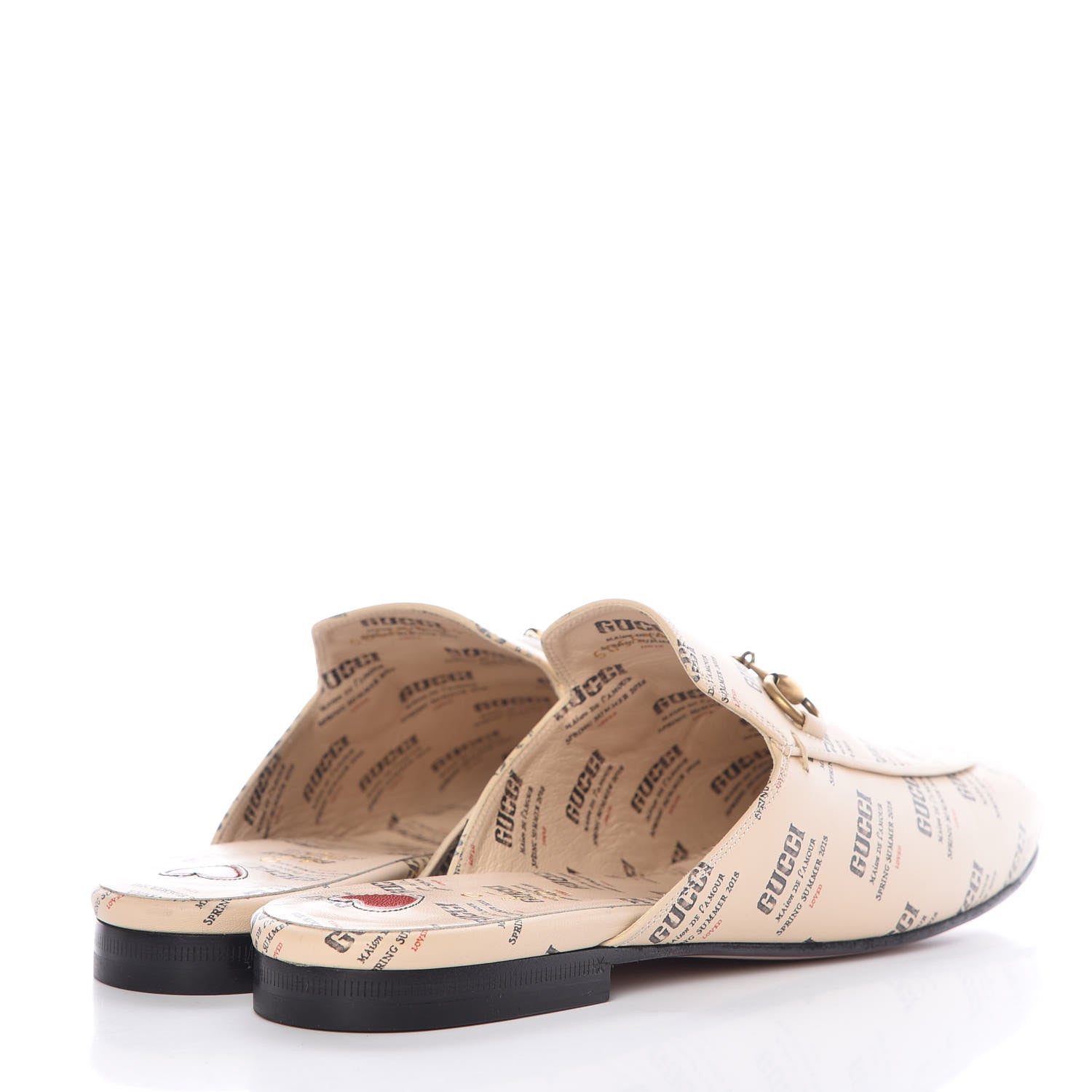 Gucci Calfskin Stamp Print Womens Princetown Slippers 39.5 Soy Black 3 of 9