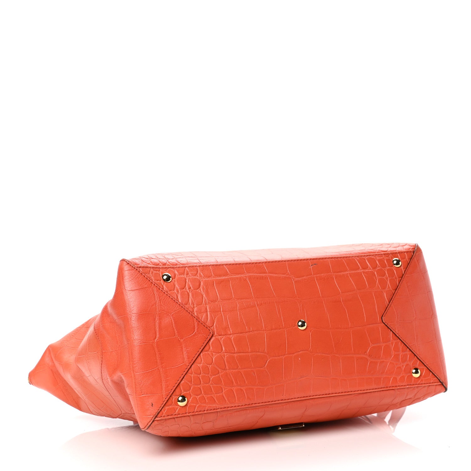 MCM Calfskin Crocodile Embossed Tote Orange 3 of 7