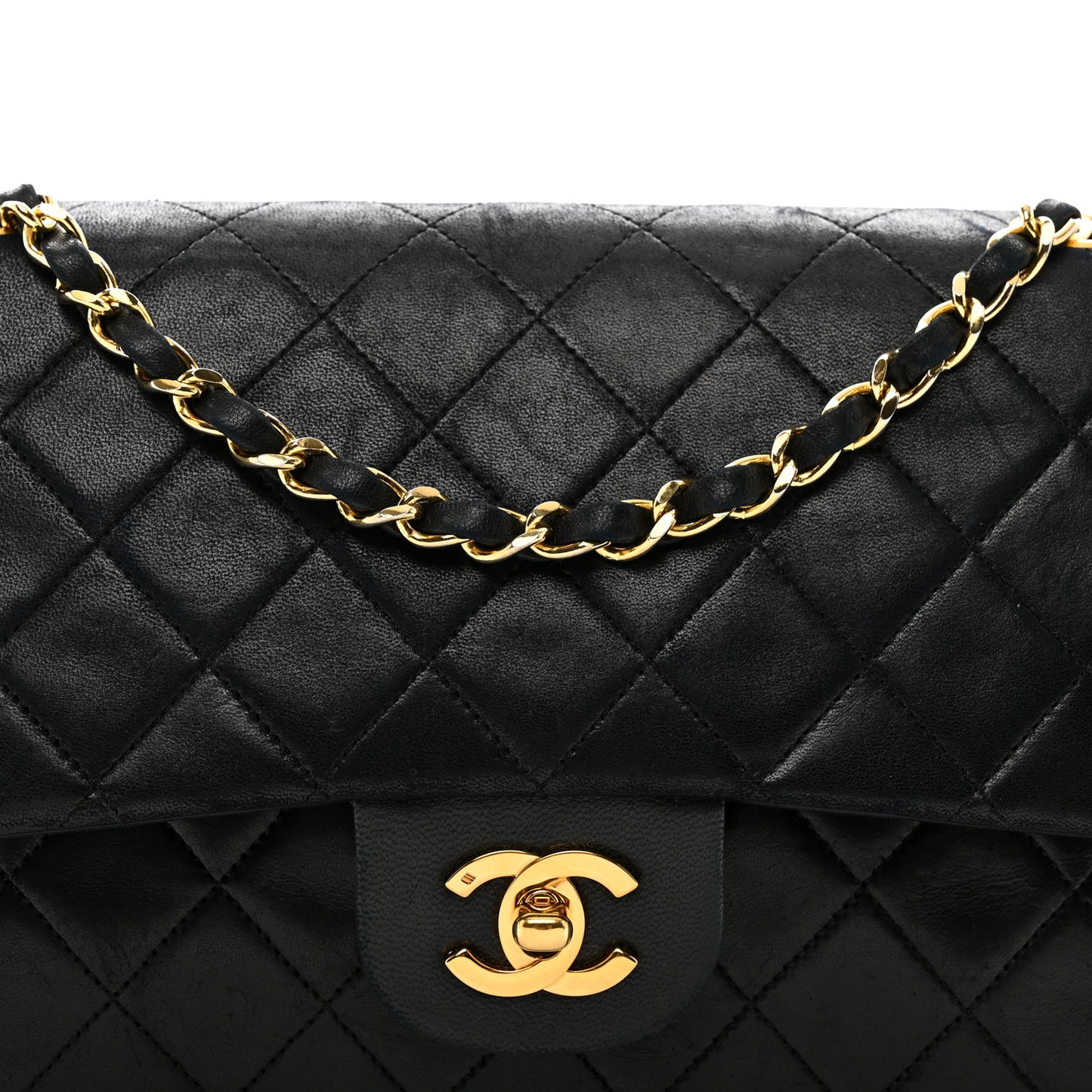 Lambskin Quilted Medium Double Flap Black