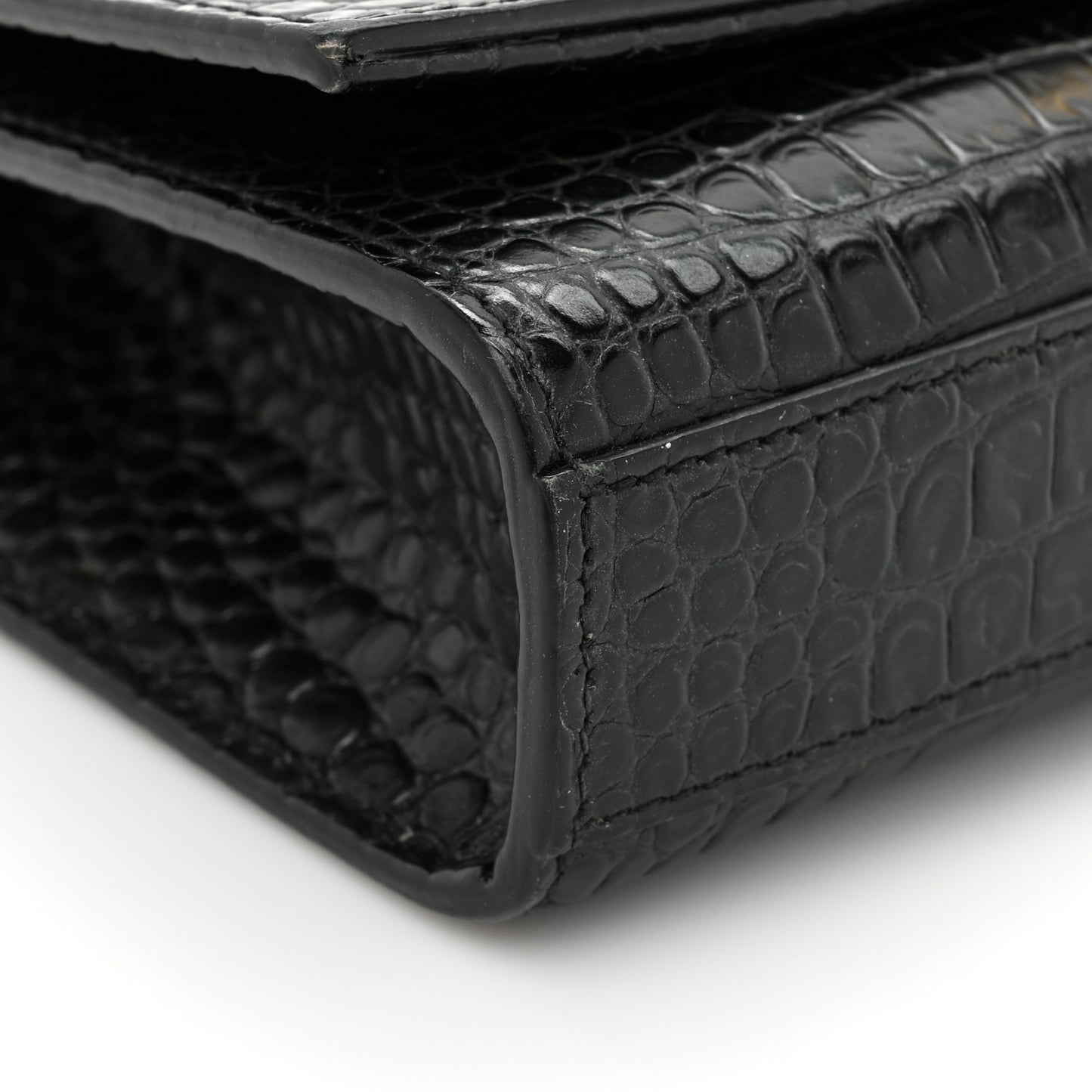 Calfskin Crocodile Embossed Medium Classic Monogram Kate Tassel Satchel Black
