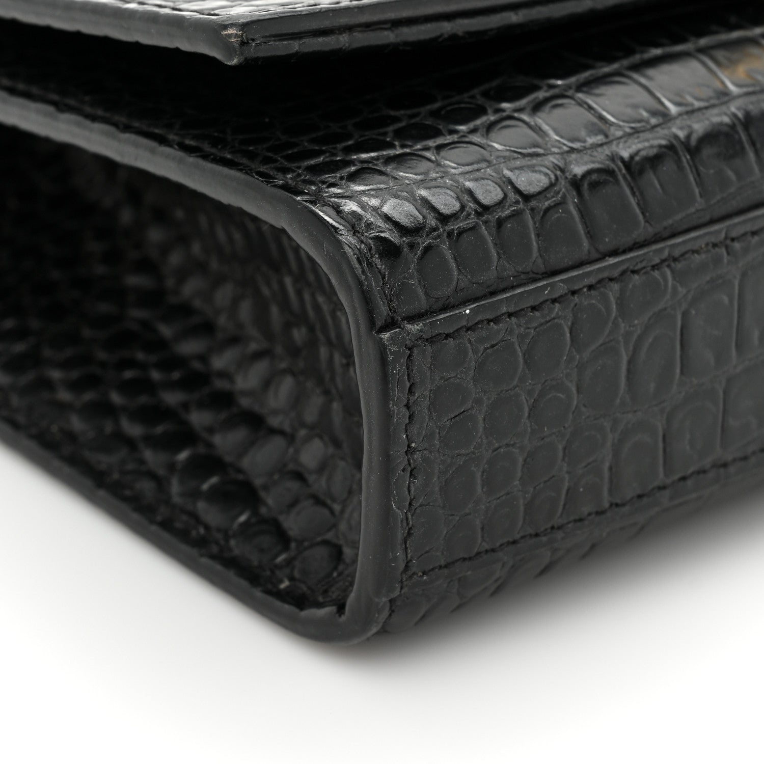 Saint Laurent Calfskin Crocodile Embossed Medium Classic Monogram Kate Tassel Satchel Black 14 of 19