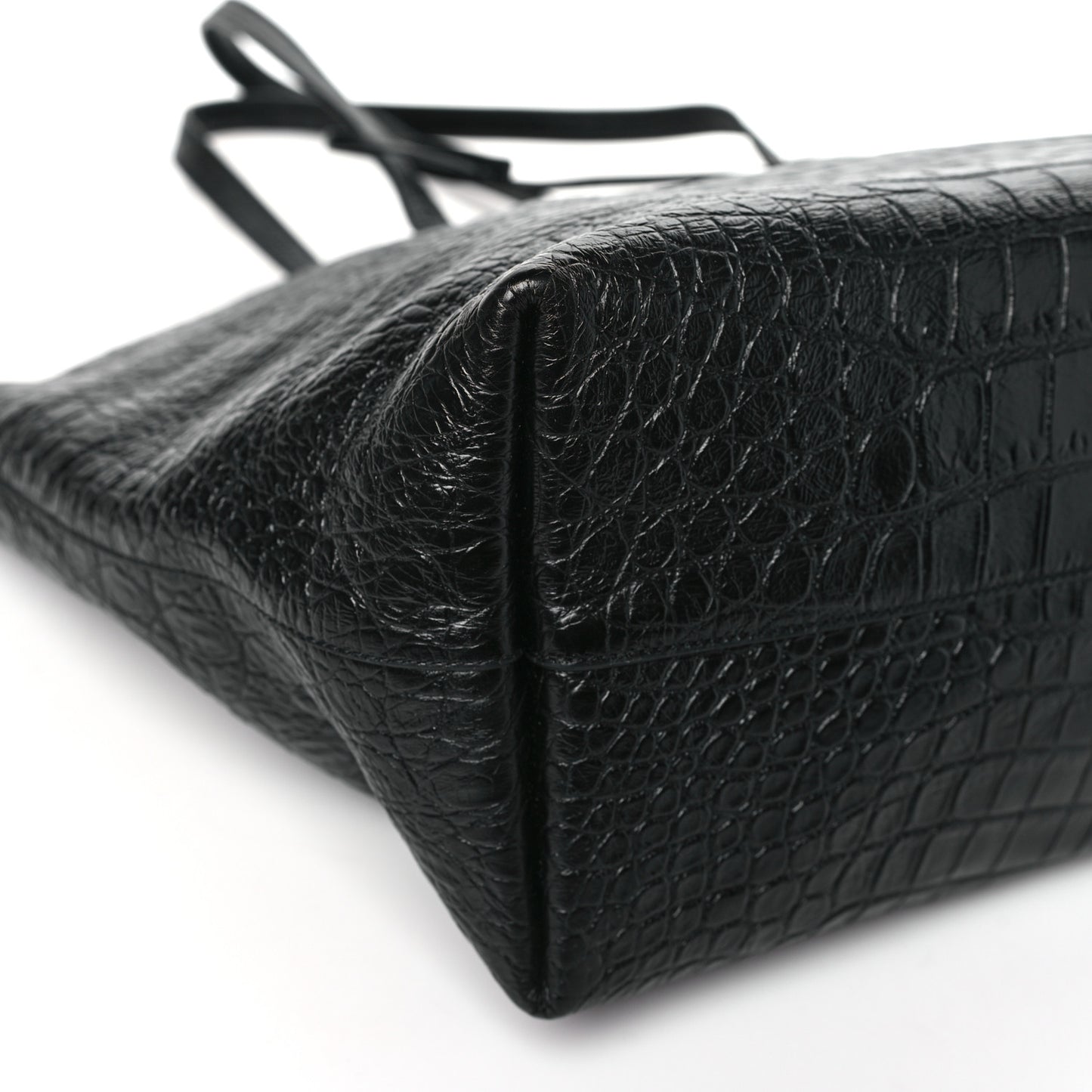 Calfskin Crocodile Embossed Large Shopper Tote Black