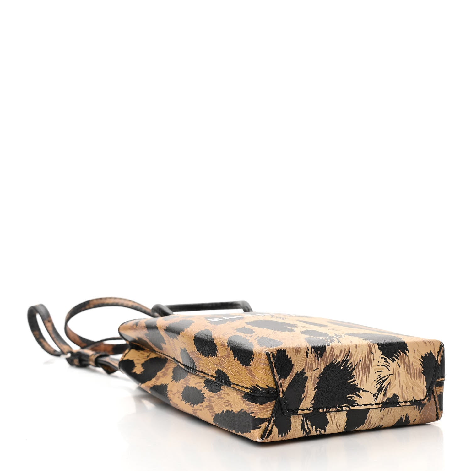 Balenciaga Smooth Calfskin Leopard Print Logo Shopping Phone Holder Bag Beige Black 4 of 10