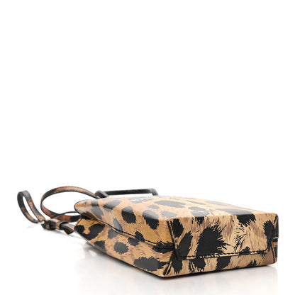 Balenciaga Smooth Calfskin Leopard Print Logo Shopping Phone Holder Bag Beige Black 4 of 10