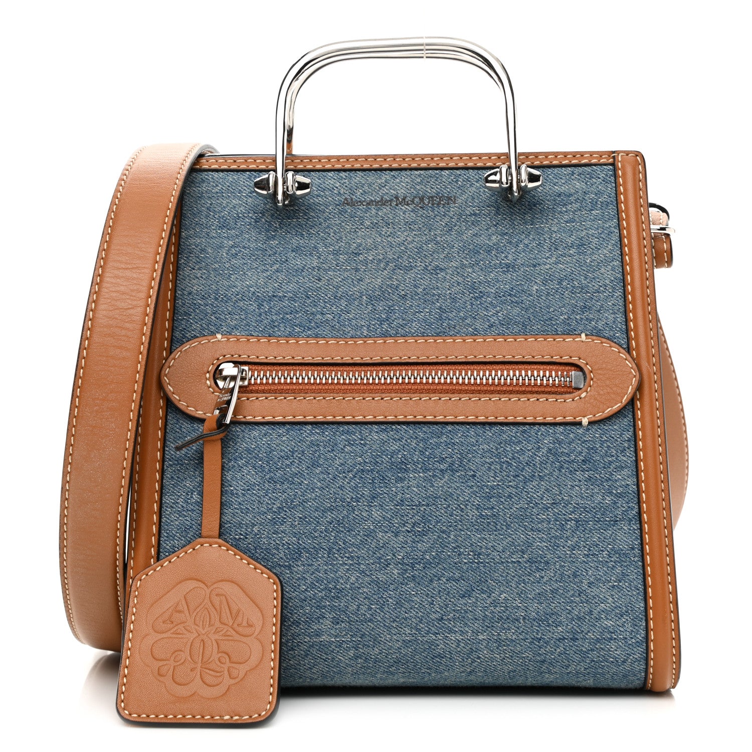 Alexander McQueen Denim The Short Story Crossbody Brown 1 of 9