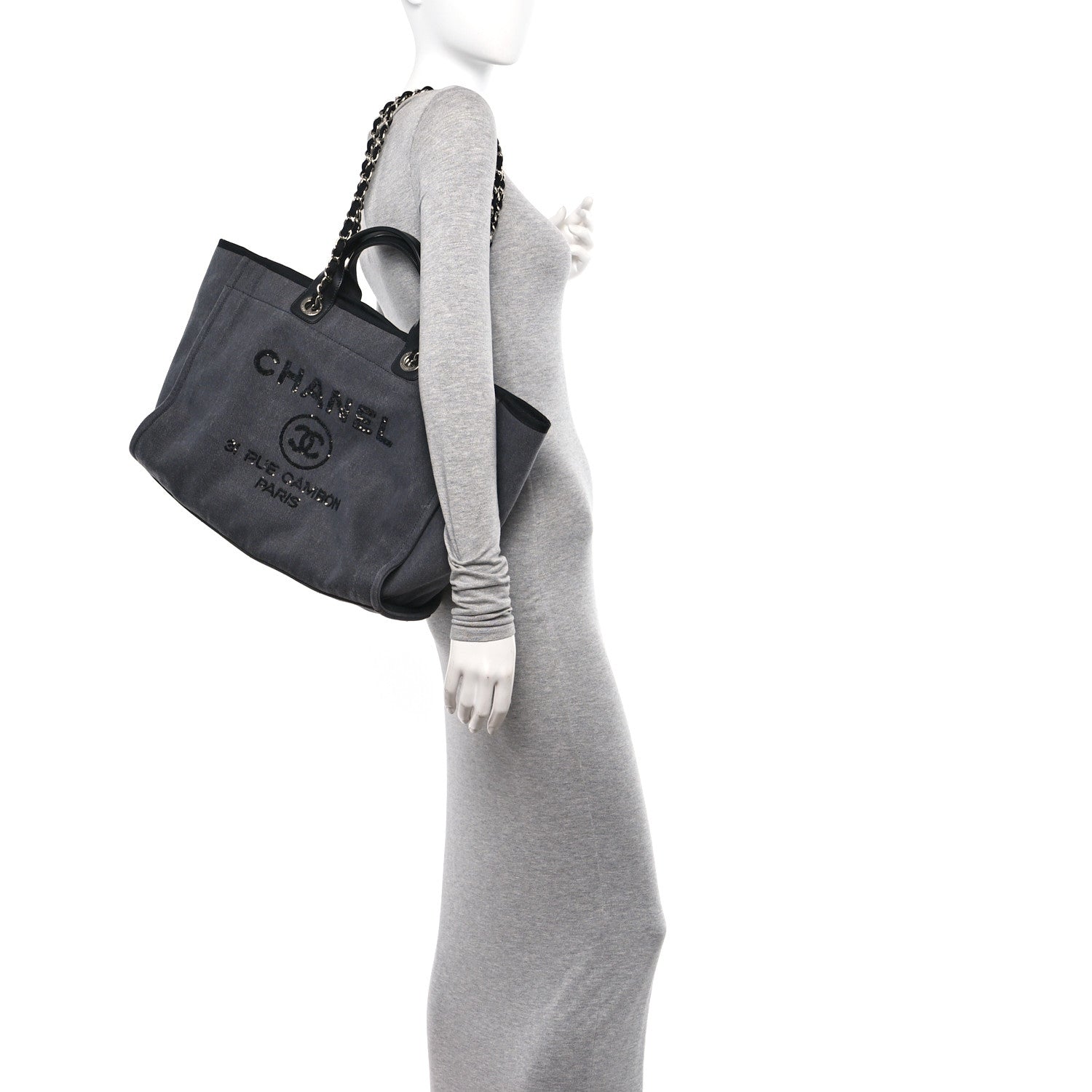Chanel Canvas Sequin Medium Deauville Tote Charcoal 2 of 10