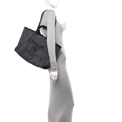 Chanel Canvas Sequin Medium Deauville Tote Charcoal 2 of 10