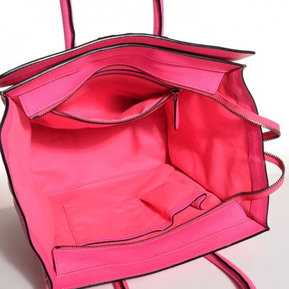 Celine Drummed Calfskin Mini Luggage Fluo Pink 5 of 14