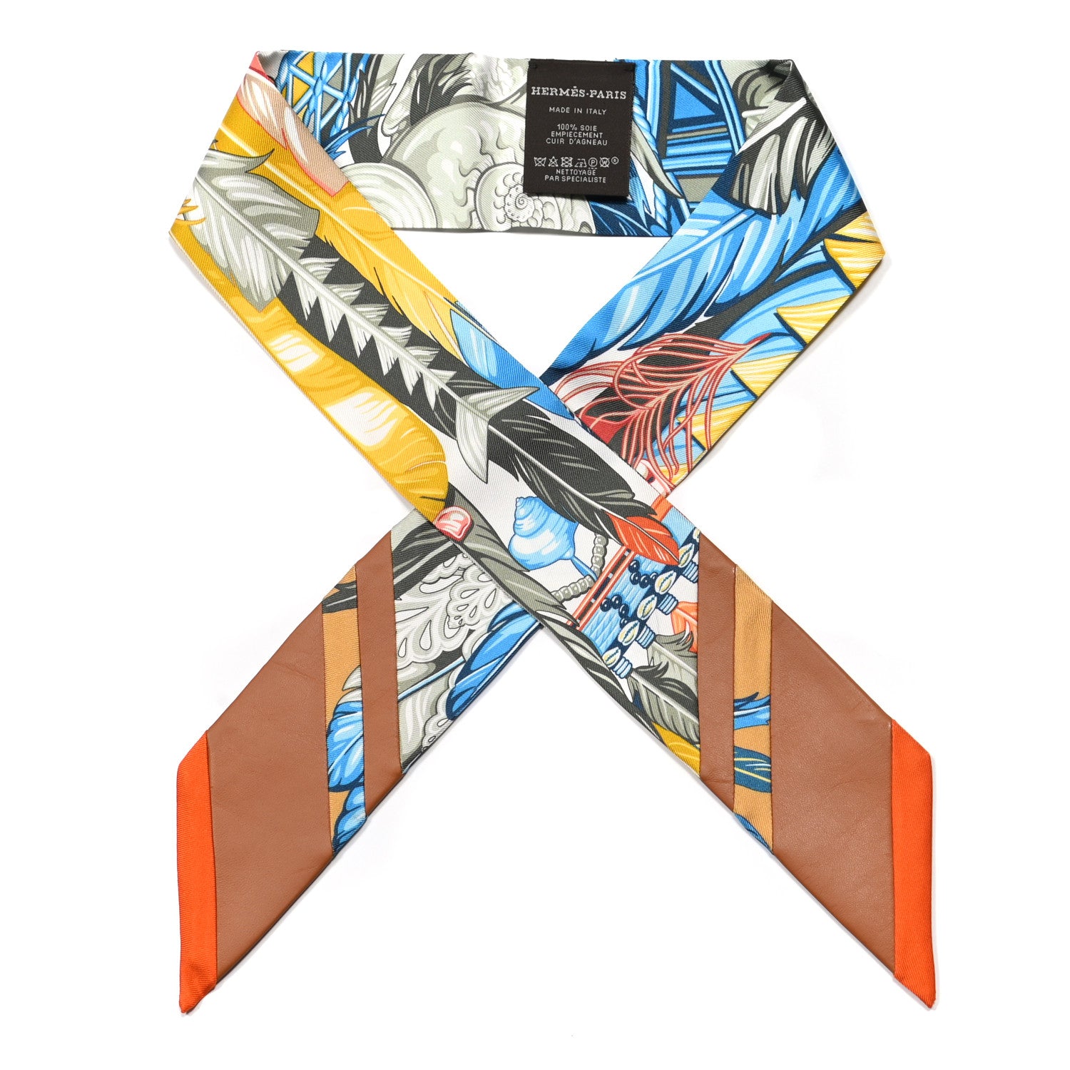 Hermes Silk Lambskin Danse Pacifique Twilly Jaune D'Or Kaki Orange 1 of 3